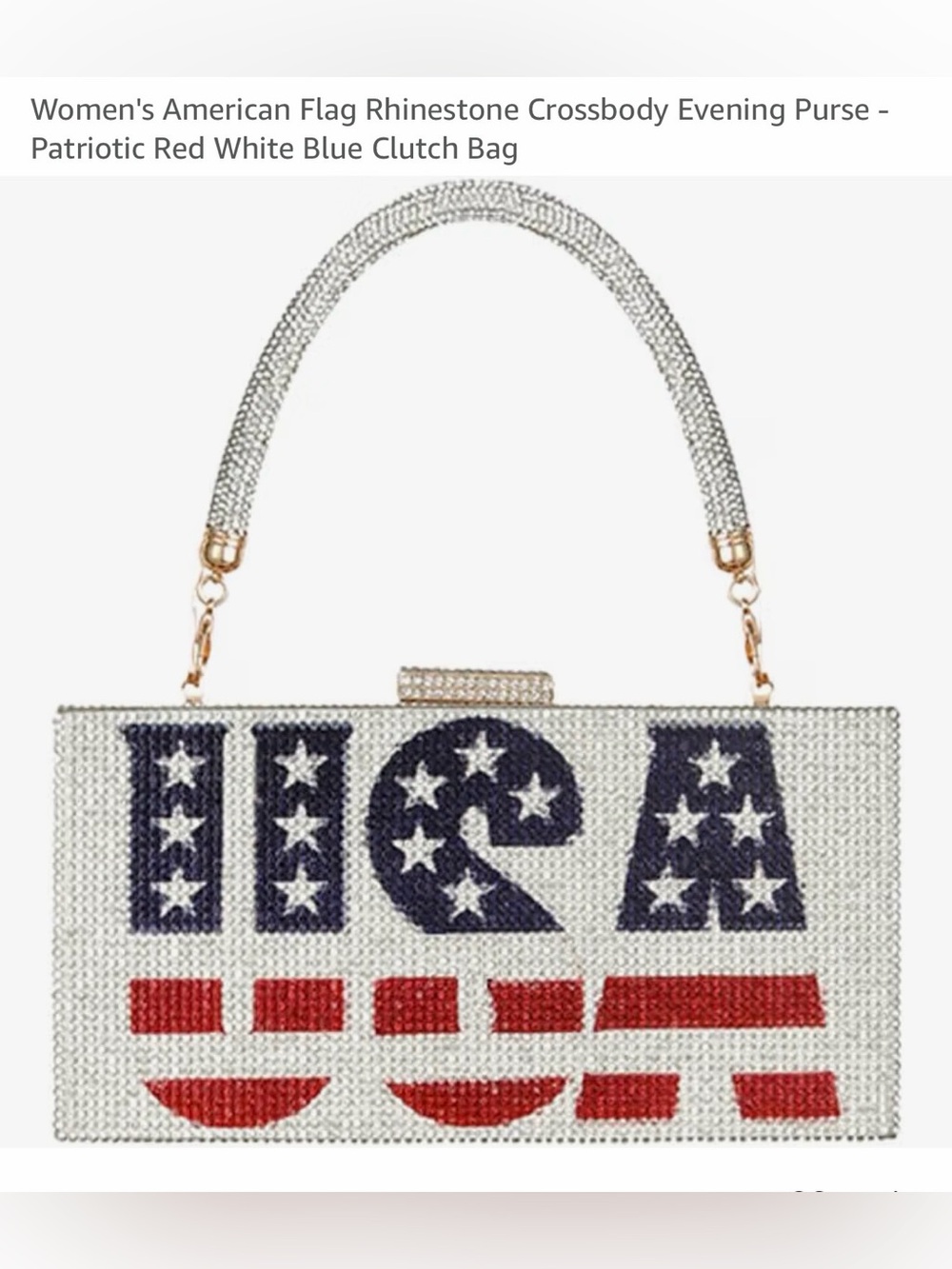 Crystal Rhinestone USA Flag Clutch Bag - Patriotic Red White Blue. NIB.